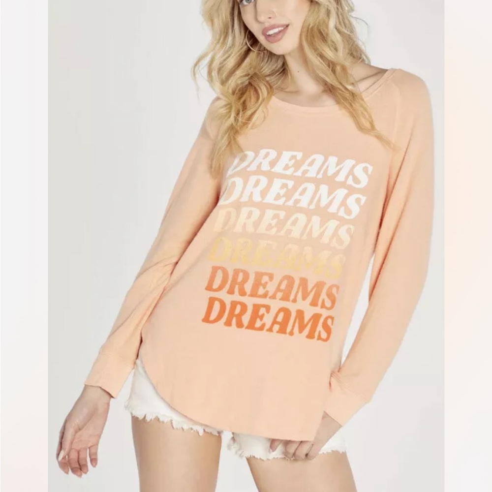 Wildfox Dreams Haley Raglan Top Long Sleeves $98 Orange Logo XL NEW N…
